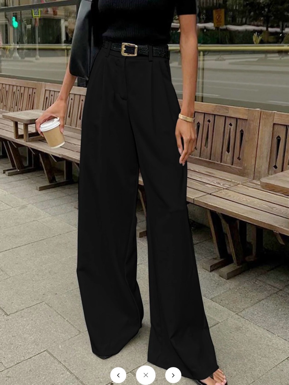 Commense Black Wide-Leg Pants Without Belt - XL
